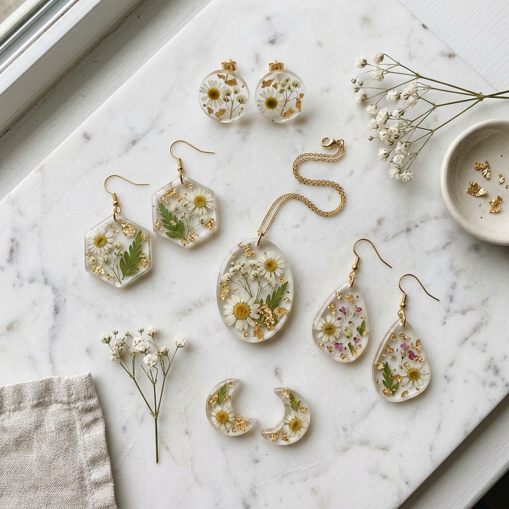 押し花レジンピアス